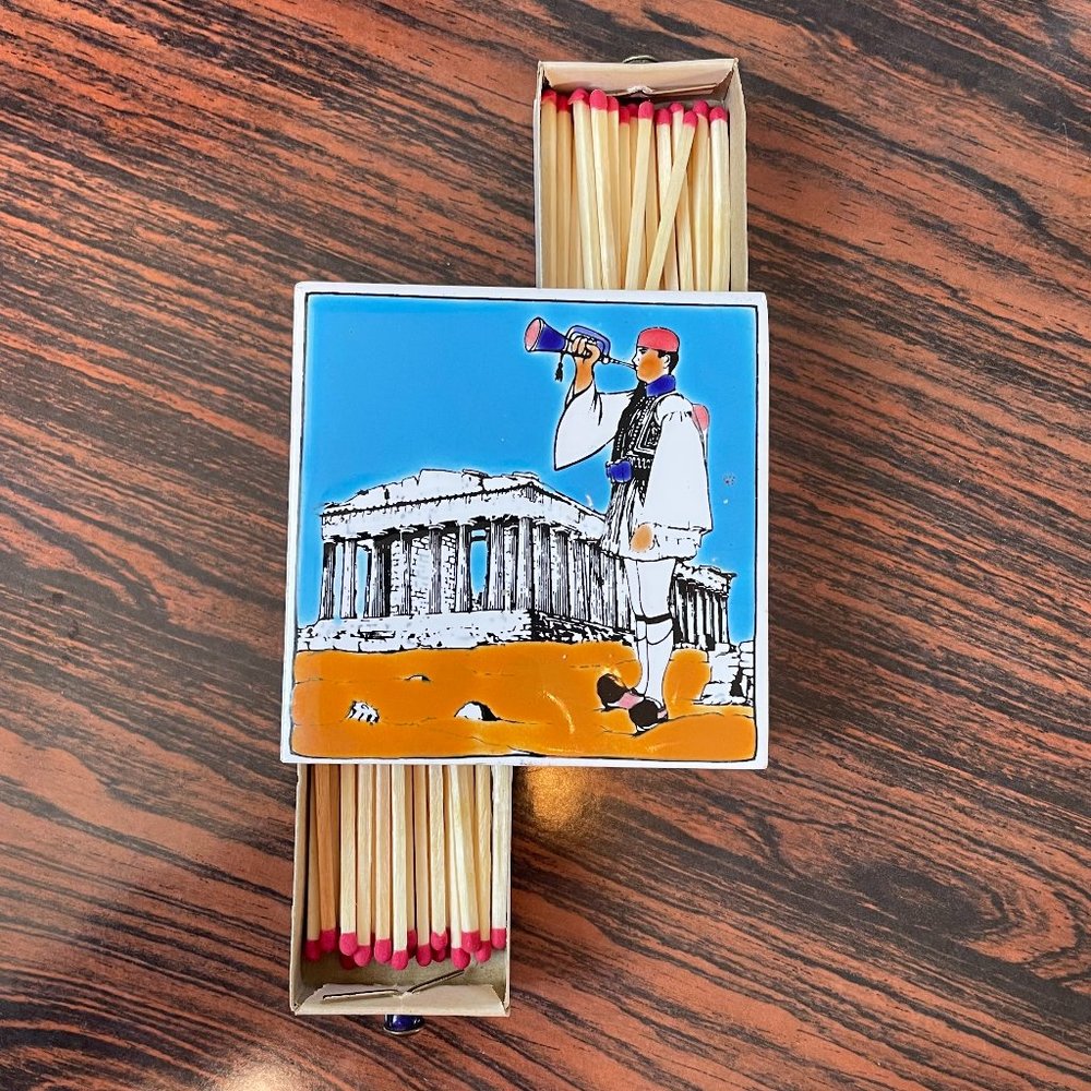 Greek Ceramil Tile Match Box Holder Handmade 3"x3"